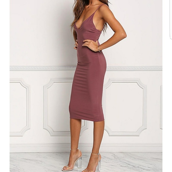 LAST! "Ayanna" Mauve Berry V Neck Bodycon Dress - Picture 5 of 5